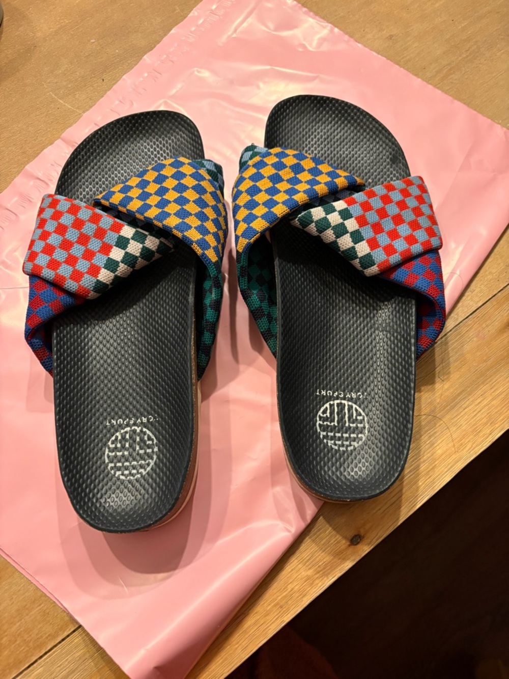 Tory Burch Multicolor Checkerboard Cross-Strap Slide Sandals